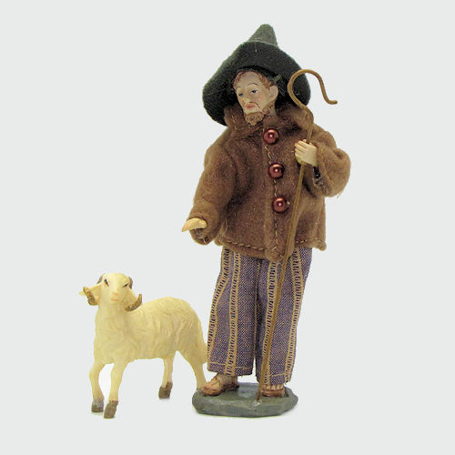 Krippenfigur Schäfer mit Schaf bekleidet