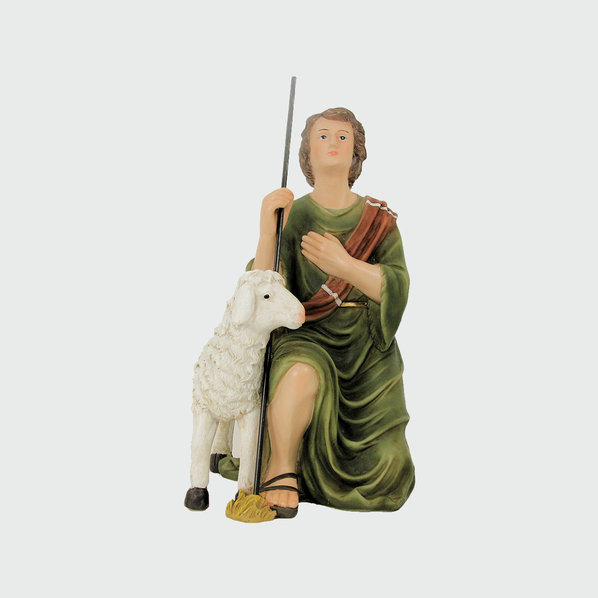 Krippenfigur Hirte kniend mit Schaf