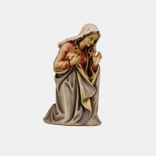 Detailansicht der holzgeschnitzten Kostner Krippenfigur Maria aus Bergahorn handbemalt