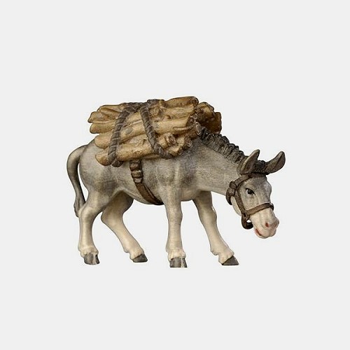 Kostner Krippenfigur Esel mit Holz Nummer 185, holzgeschnitzt und bemalt