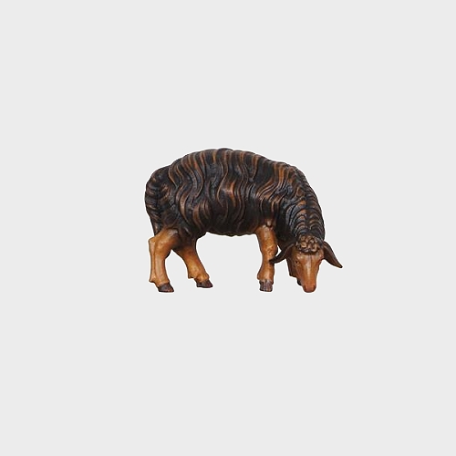 Kostner Krippenfigur Schaf schwarz äsend rechtsschauend Nummer 257s, holzgeschnitzt und bemalt