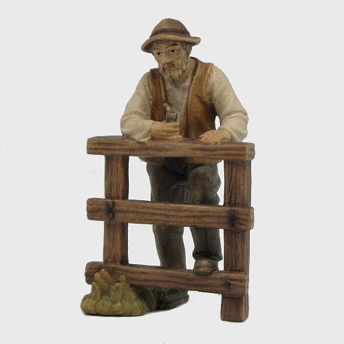 Krippenfigur Zirbel 022 Hirt am Zaun