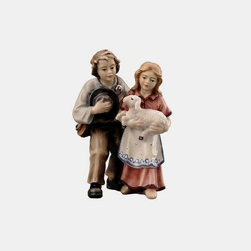 Kostner Krippenfigur Kinderpaar Nummer 27, holzgeschnitzt und bemalt