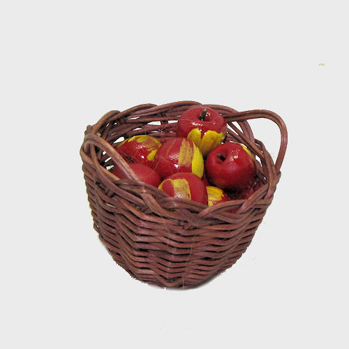 Krippendekoration Korb braun 3cm hoch mit 8 Äpfel rot/gelb