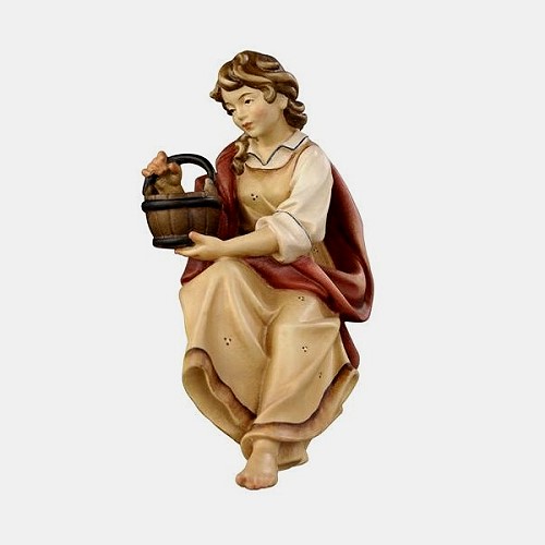 Kostner Krippenfigur Hirtin für Brunnen Nummer 31, holzgeschnitzt und bemalt