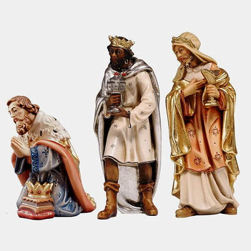 Handbemalte Kostner Krippenfigur Heilige 3 Könige aus dem Grödnertal.