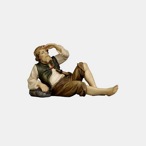 Kostner Krippenfigur Hirt liegend Nummer 58, holzgeschnitzt und bemalt