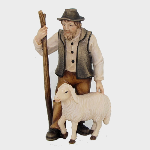 Mahlknecht 033 Krippenfigur Hirte mit Schaf und Stock