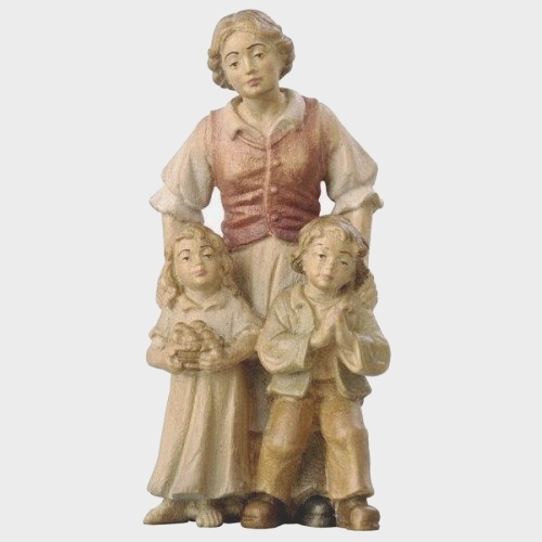 Krippenfigur Zirbel 083 Hirtin mit 2 Kinder