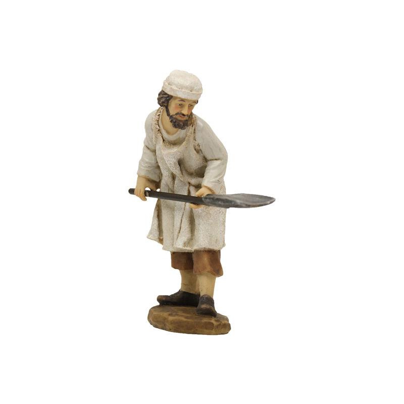 Handbemalte Krippenfigur aus Kunstharz – einzelne Weihnachtsfigur für Krippenstall und Weihnachtskrippe, detailreiche Darstellung von einem Bäcker