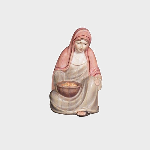 Advent 023 Krippenfigur aus Eschenholz Hirtin sitzend