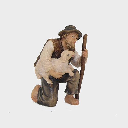 Rainell 038 Krippenfigur Hirte kniend mit Lamm im Arm