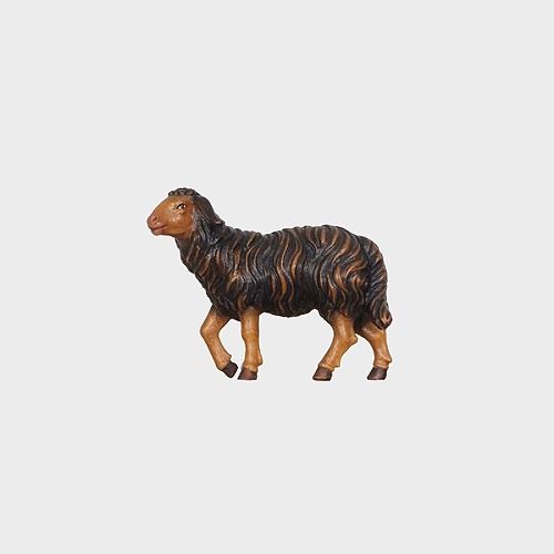 Kostner Krippenfigur Nummer 259S Krippenfigur Schaf schwarz stehend Kopf hoch, holzgeschnitzt und bemalt