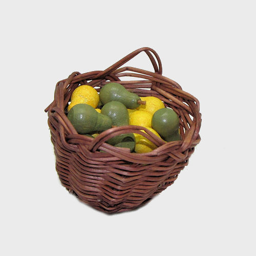 Krippendekoration Korb braun 3cm hoch mit 12 Birnen grün und gelb