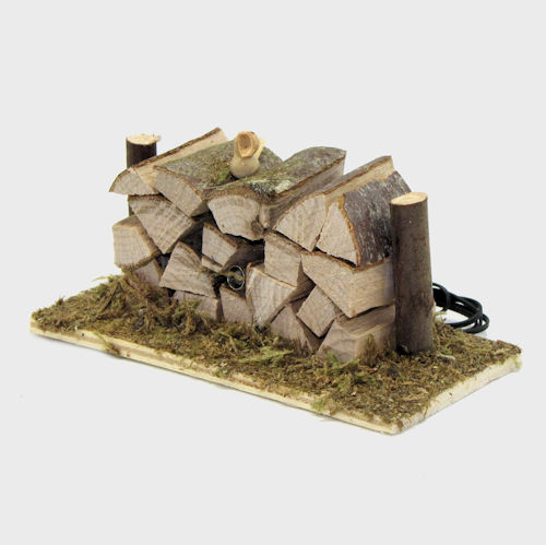 Krippenzubehör Holzstapel mit LED-Strahler