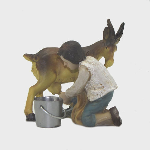 Krippenfigur Junge mit Ziege beim Melken