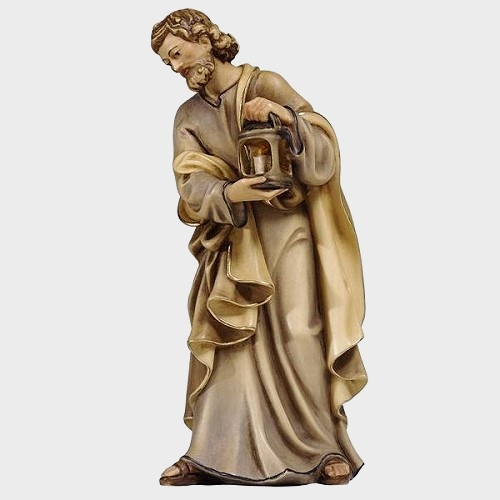 Detailansicht der holzgeschnitzten Kostner Krippenfigur Josef aus Bergahorn handbemalt