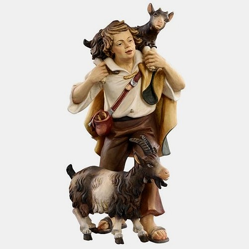 Kostner Krippenfigur Hirt mit 2 Ziegen Nummer 57, holzgeschnitzt und bemalt
