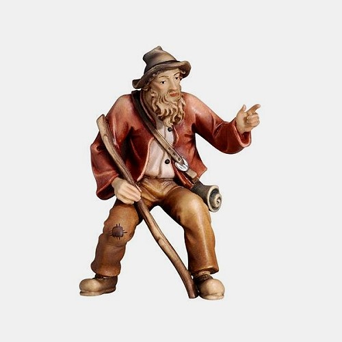 Kostner Krippenfigur Hirt sitzend hinweisend Nummer 80, holzgeschnitzt und bemalt