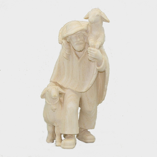 PEMA 046 Natur Krippenfigur Hirte mit zwei Schafe
