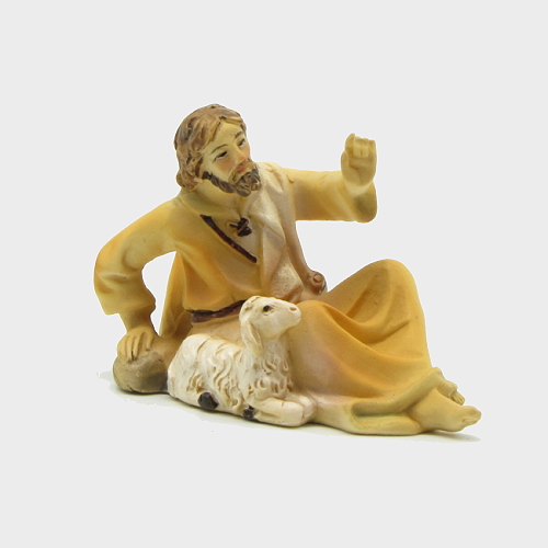 Krippenfigur Hirte liegend mit Schaf