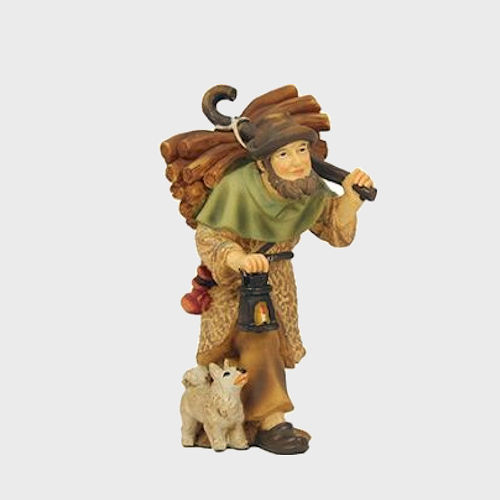 Krippenfigur Hirte mit Holz und Laterne