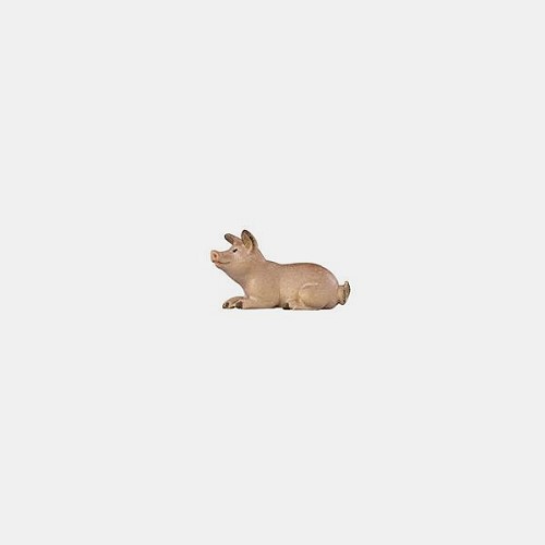 Kostner Krippenfigur Ferkel liegend Nummer 104, holzgeschnitzt und bemalt