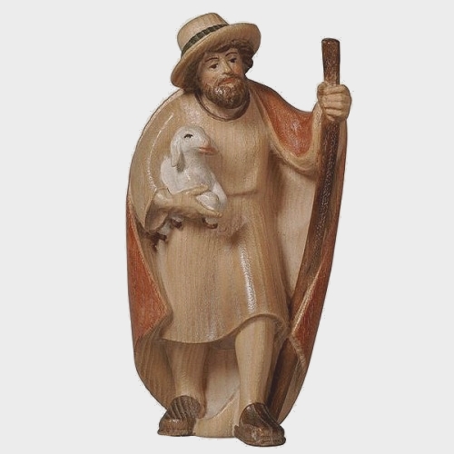 PEMA 025 Krippenfigur Hirte mit Stock und Lamm im Arm