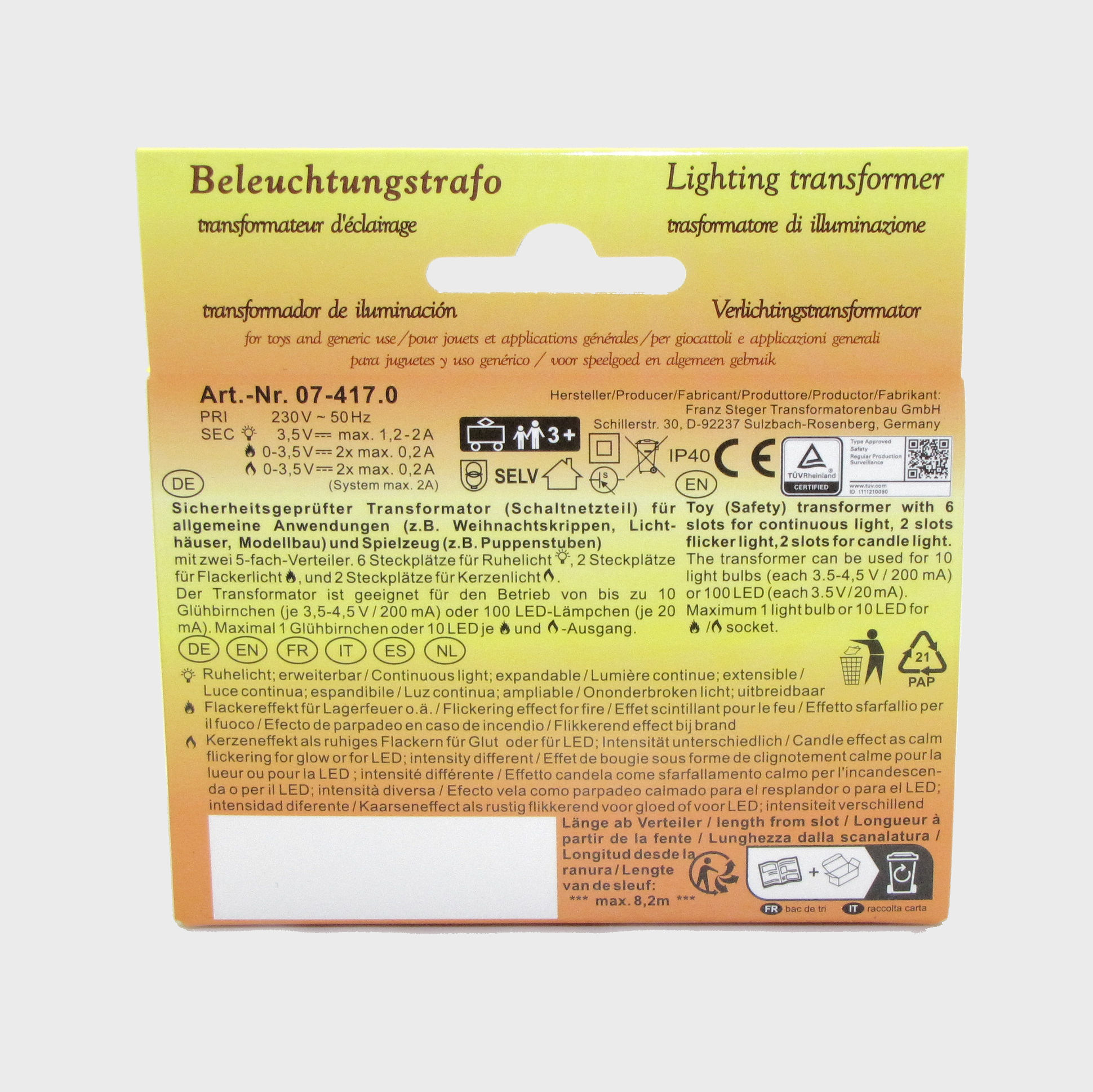 Flackerlicht- /Ruhelichttrafo mit Kerzenlicht Steger für bis zu 10 Lämpchen 3,5 Volt, Krippentrafo