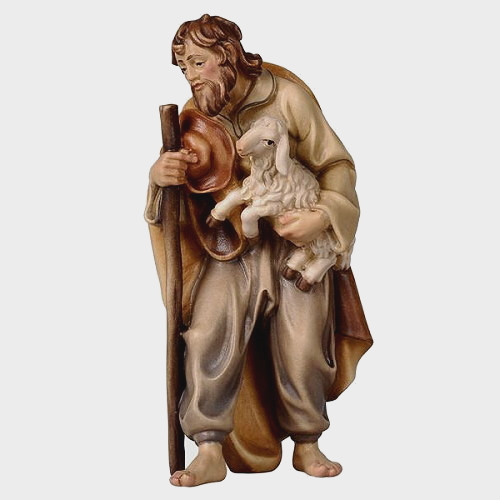 Rainell 034 Krippenfigur Hirte mit Stock und Lamm im Arm