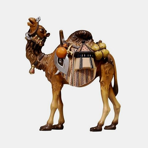Kostner Krippenfigur Kamel mit Gepäck Nummer 171, holzgeschnitzt und bemalt
