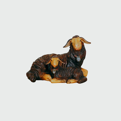 Kostner Krippenfigur Nummer 272s Krippenfigur Schaf schwarz liegend mit Lamm, holzgeschnitzt und bemalt