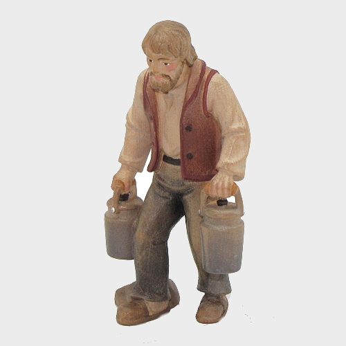 Zirbel 017 Krippenfigur aus Zirbelholz Hirte mit Milchkanne