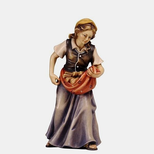 Kostner Krippenfigur Holzträgerin Nummer 66, holzgeschnitzt und bemalt