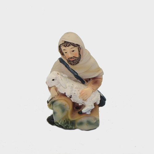 Krippenfigur Schäfer mit Schaf kniend