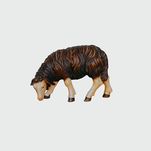 Mahlknecht 256s Krippenfigur Schaf schwarz äsend linksschauend, holzgeschnitzt und bemalt