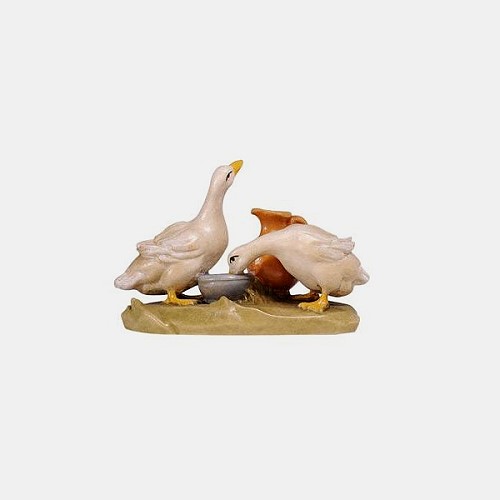 Kostner Krippenfigur Entengruppe mit Krug Nummer 167, holzgeschnitzt und bemalt