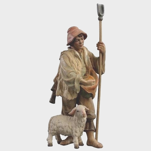 Krippenfigur Zirbel 033 Schäfer mit Schaf
