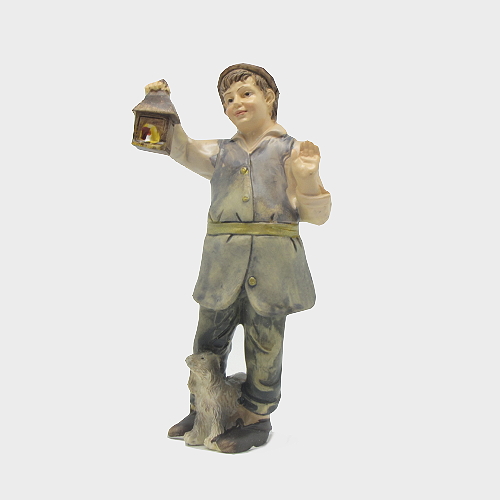 Krippenfigur Hauswirt mit Laterne und Hund