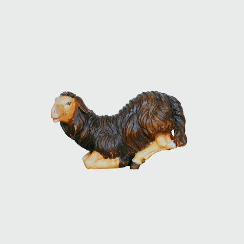 Kostner Nummer 267s Krippenfigur Schaf schwarz kniend, holzgeschnitzt und bemalt