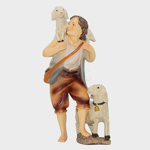 Krippenfigur Hirte mit zwei Schafen