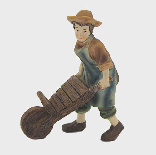 Krippenfigur Knecht mit Schubkarre