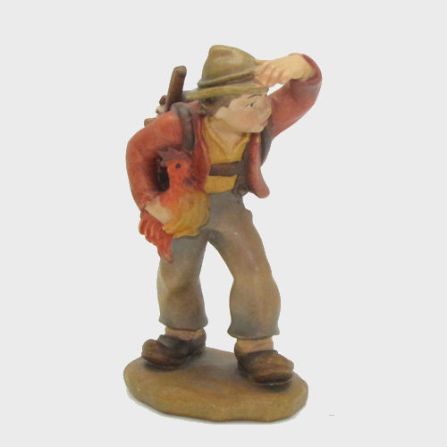 Kostner Krippenfigur Bub mit Hahn