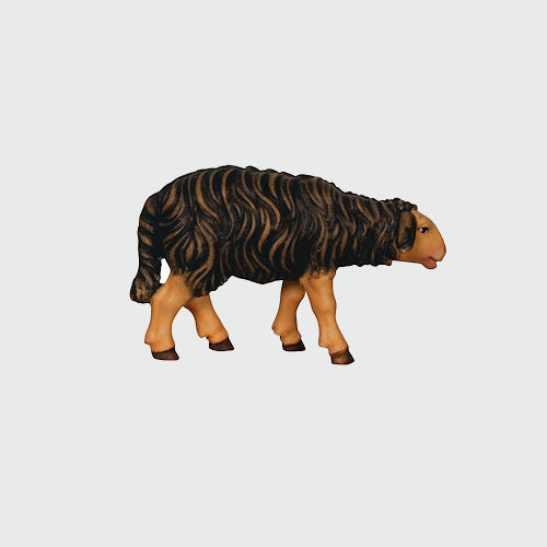 Kostner Nummer 260s Krippenfigur Schaf schwarz stehend vorwärtsschauend, holzgeschnitzt und bemalt