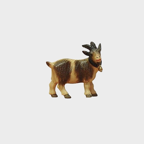 Advent 215 Krippenfigur aus Eschenholz Ziege mit Glöckchen rechtsschauend