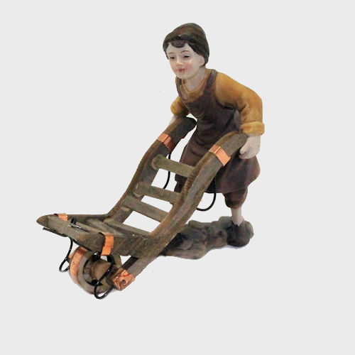 Krippenfigur Knecht mit Schubkarren 9cm