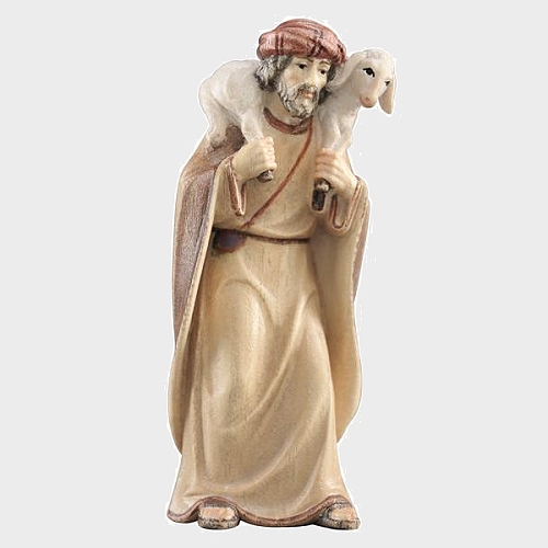 Advent 019 Krippenfigur aus Eschenholz Hirte mit Lamm auf Schulter