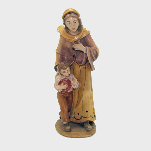 Kostner 017 Krippenfigur Hirtin mit Bub 16cm mit Sockel