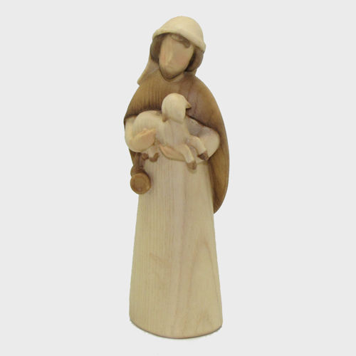 Fides Hirte mit Schaf farbig bemalt Eschenholz Krippenfigur