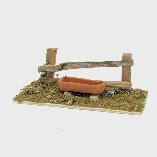 Krippenzubehör Zaun mit Futtertrog aus Ton 15cm